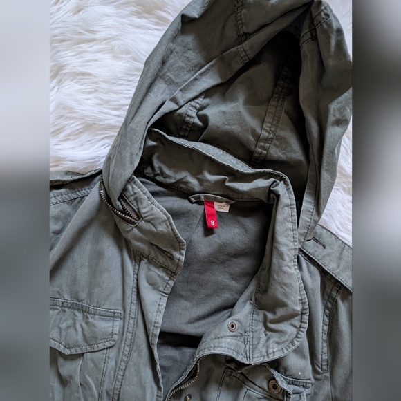 H&M women's military Green utility hooded jacket coat sz US 8 - Picture 3 of 6